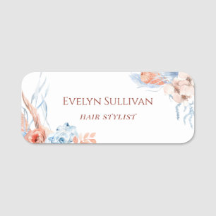 Peach and blue tropical name tag