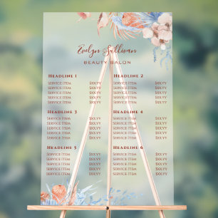 Peach and Blue Tropical Price List Acrylic Sign