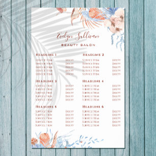 Peach and blue tropical price list poster