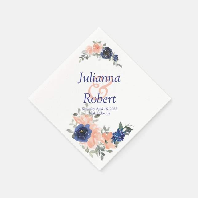 Peach and blue watercolor floral  napkins (Corner)