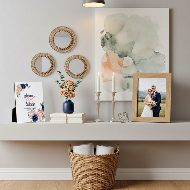 Peach and blue watercolor floral  wedding plaque (Creator Uploaded)