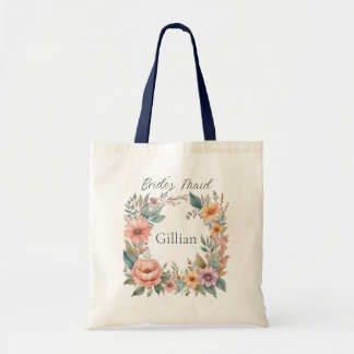 Peach and Blue Wildflowers Bride's Maid  Tote Bag