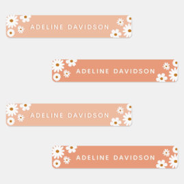 Peach and Blush Pink Daisy Waterproof Kids Name