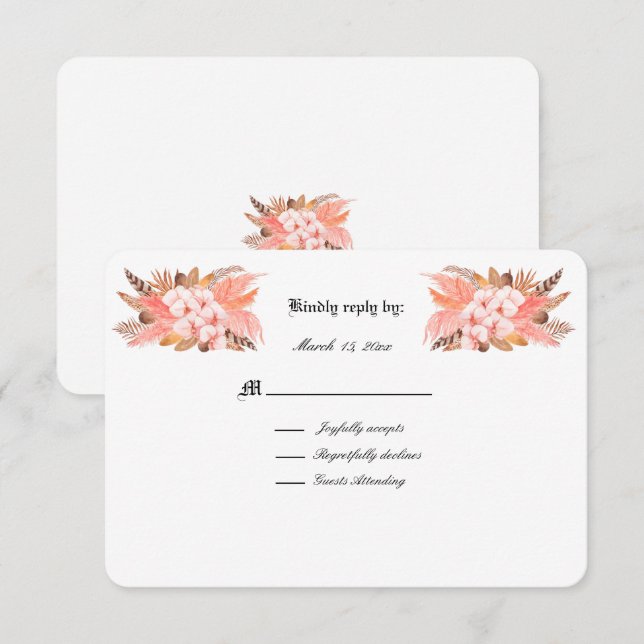 Peach and Brown Pampas Grass Wedding RSVP Card (Front/Back)
