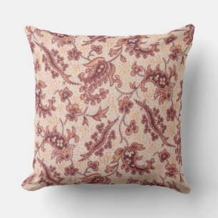 Peach and Burgundy Paisley Floral Throw Pillow