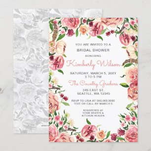 Peach and Coral Flowers Floral Bridal Shower Invitation