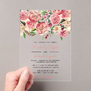 Peach and Coral Flowers Floral wedding invitation