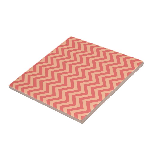 Peach and Cranberry Chevron Ceramic Tile (Side)
