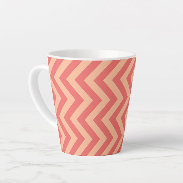 Peach and Cranberry Chevron Latte Mug (Left Angle)