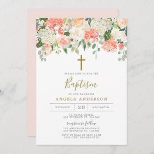 Peach and Cream Baptism/Christening Invitation