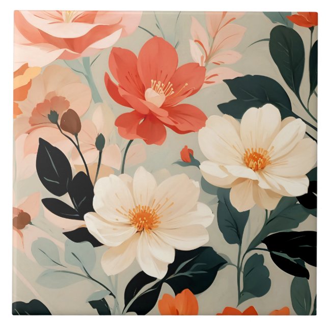 Peach and Cream floral blossoms Ceramic Tile (Front)