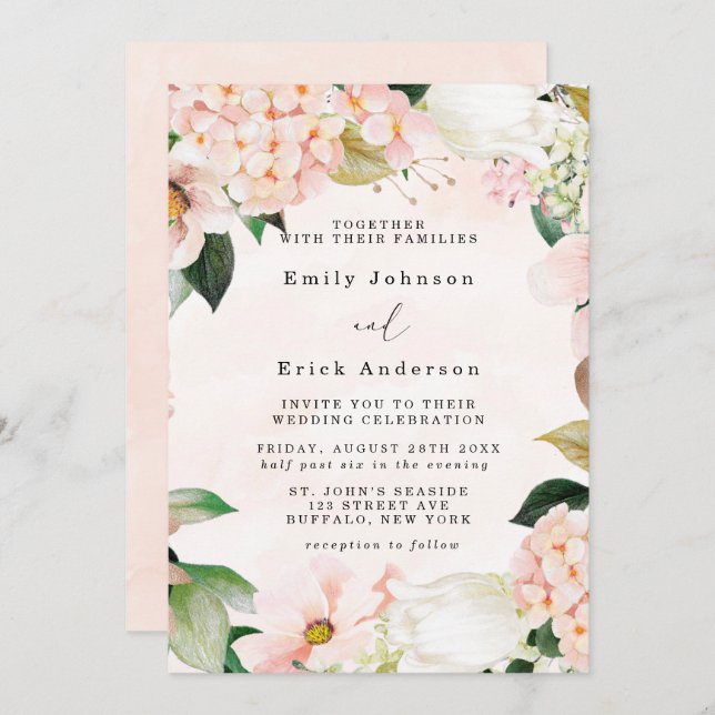 Peach and Cream Hydrangeas Tulip Wedding Invitation (Front/Back)