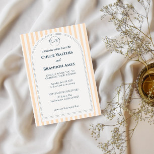 Peach and Cream Striped Wedding Invitation