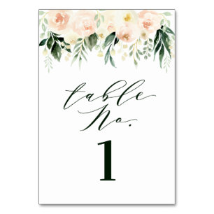Peach and cream watercolor leaf + foliage wedding table number