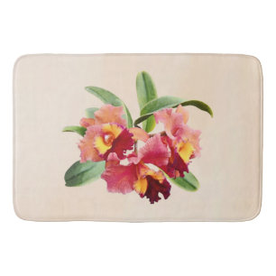 Peach and Crimson Cattleya Orchids Bath Mat
