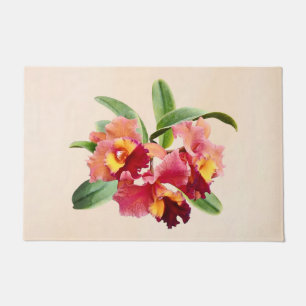 Peach and Crimson Cattleya Orchids Doormat