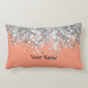 Peach and faux glitter personalised lumbar cushion