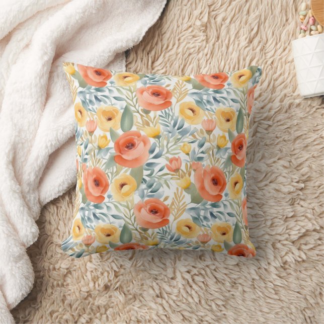 Peach and Gold Abstract Roses Cushion (Blanket)