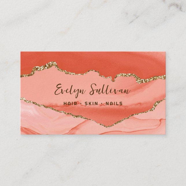peach and gold agate business card (Front)