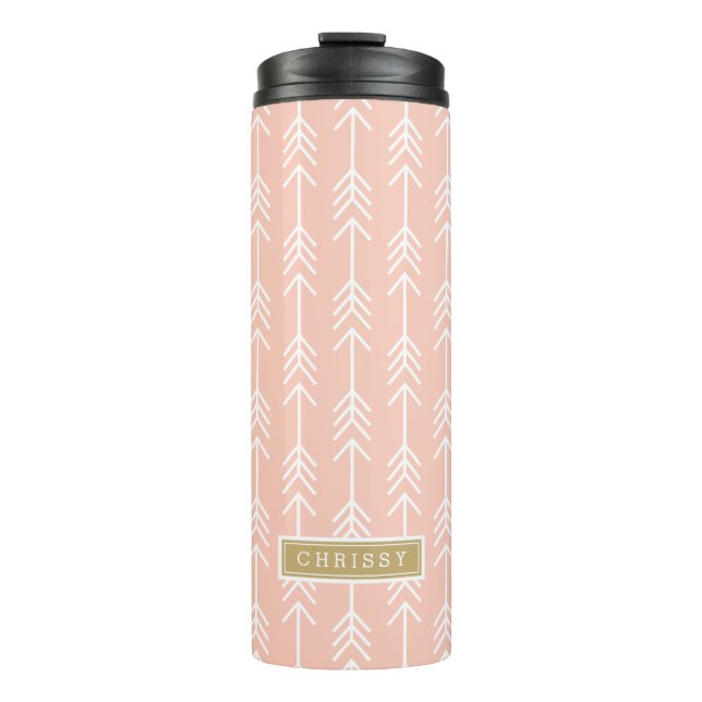 Peach and Gold Arrows Monogram Thermal Tumbler (Front)