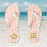 Peach and Gold Arrows Monogram Thongs<br><div class="desc">Custom printed flip flop sandals with a trendy arrow pattern and your custom monogram or other text in a circle frame. Click Customise It to change text fonts and colours or add your own images to create a unique one of a kind design!</div>