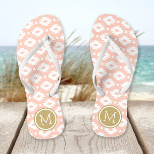 Peach and Gold Aztec Monogram Thongs