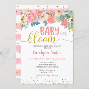 Peach and Gold Baby in Bloom Invitation