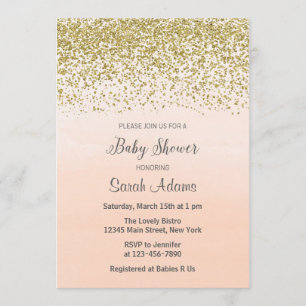 Peach and Gold Baby Shower Invitation