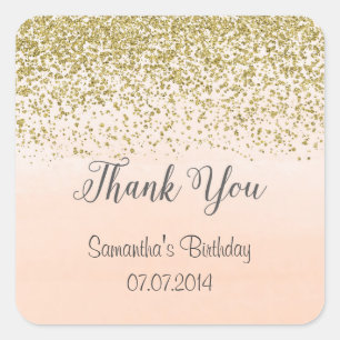 Peach and Gold Birthday Thank You Stickers