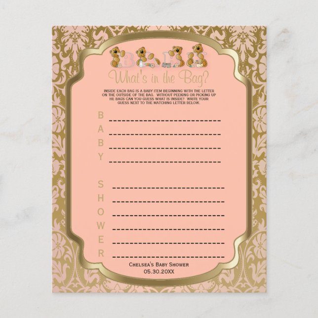 Peach and Gold Damask Teddy Bears - Game Flyer (Front)