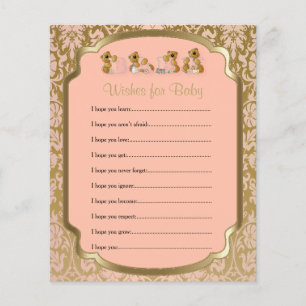 Peach and Gold Damask Teddy Bears- Wishes Flyer