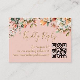 Peach and Gold Floral Botanical QR Code RSVP Enclosure Card