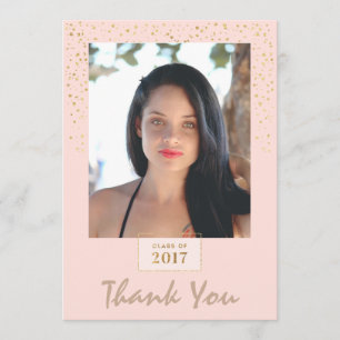 Peach and Gold Glitter Photo Graduation Thank You Card