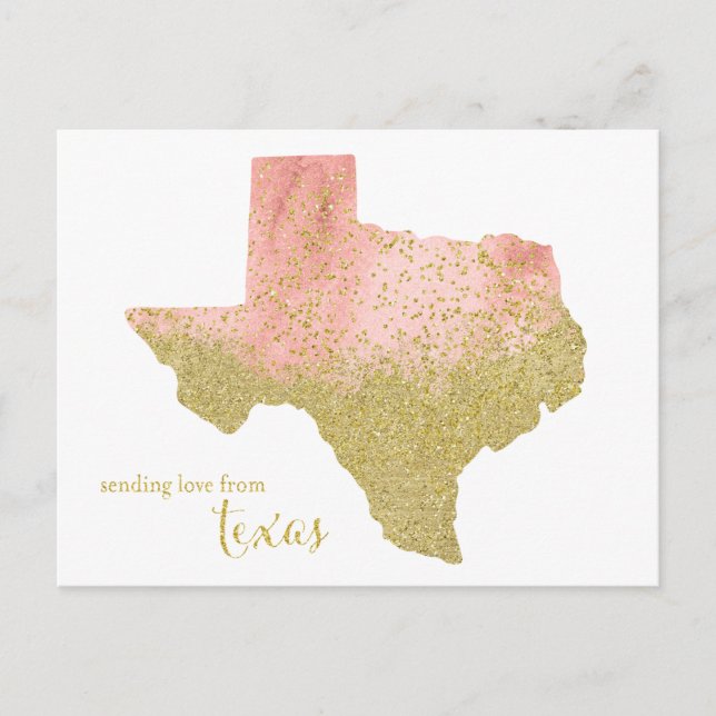 Peach and Gold Glitter Sending Love From Texas Postcard (Front)