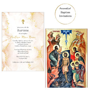 Peach and Gold Orthodox Baptism Invitation
