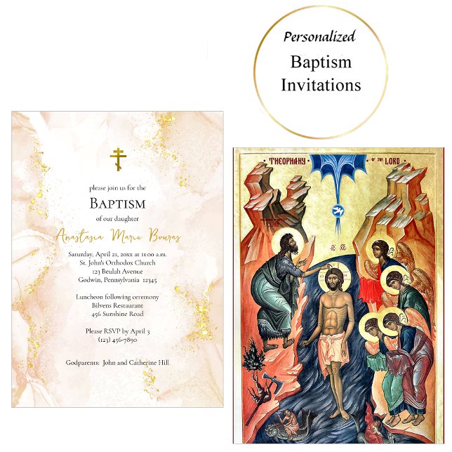 Peach and Gold Orthodox Baptism Invitation (Creator Uploaded)
