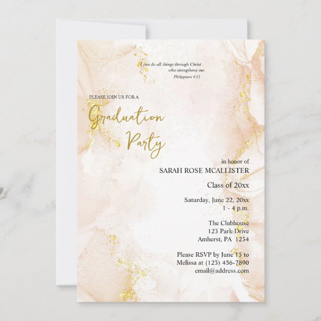 Peach and Gold Orthodox Christian 2025 Graduation Invitation (Front)