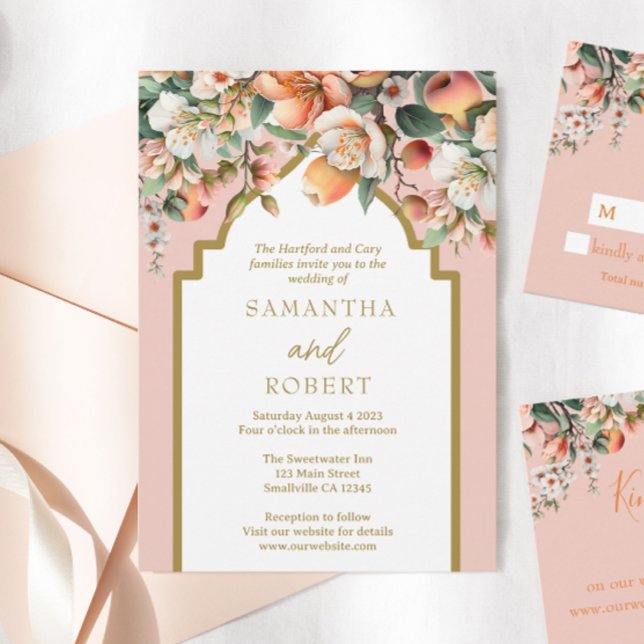 Peach and Gold Watercolor Floral Wedding Invitation (Creator Uploaded)