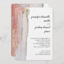 Peach and Gold Watercolor Wedding Invitation