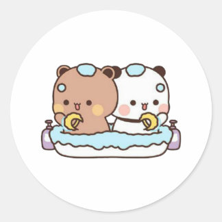 Peach And Goma Mochi Bear Classic Round Sticker