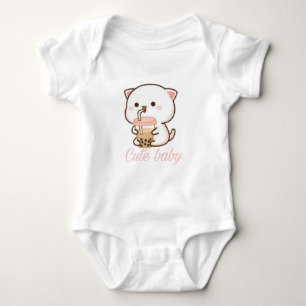 Peach and Goma Mochi Cat Bubble Tea Baby Bodysuit