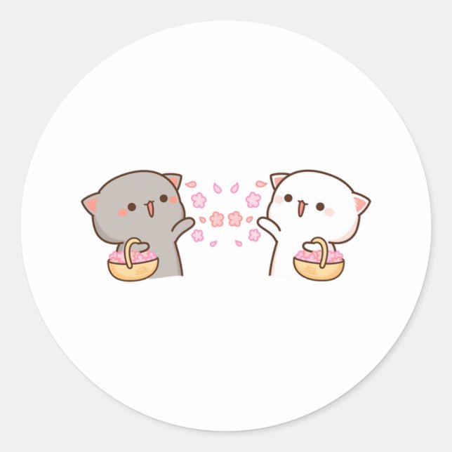 Peach And Goma Mochi Cat Classic Round Sticker (Front)