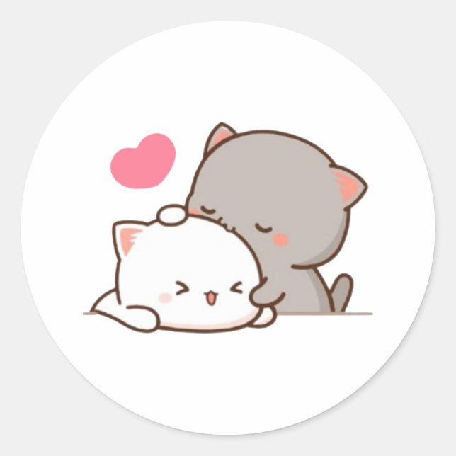 Peach And Goma Mochi Cat Classic Round Sticker (Front)
