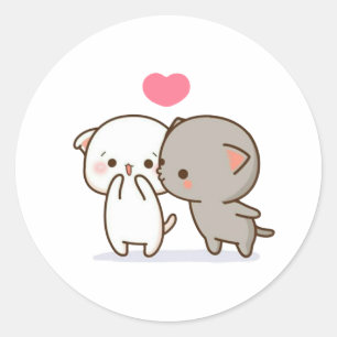 Peach And Goma Mochi Cat Classic Round Sticker