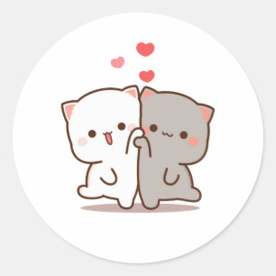 Peach And Goma Mochi Cat Classic Round Sticker