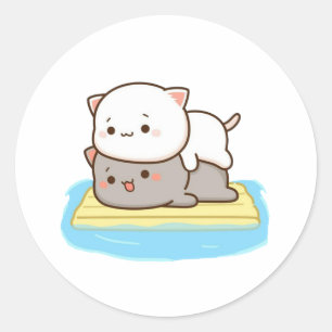 Peach And Goma Mochi Cat Classic Round Sticker
