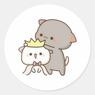 Peach And Goma Mochi Cat Classic Round Sticker