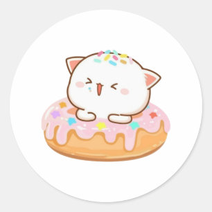 Peach And Goma Mochi Cat Doughnut Classic Round Sticker