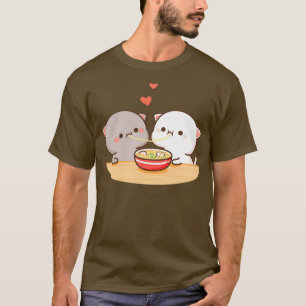Peach and Goma Mochi Cat Eating Ramen  T-Shirt