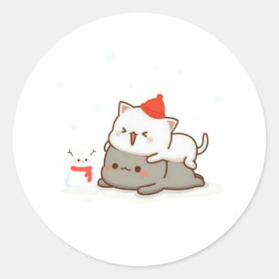 Peach And Goma Mochi Cat, Merry Christmas Classic Round Sticker